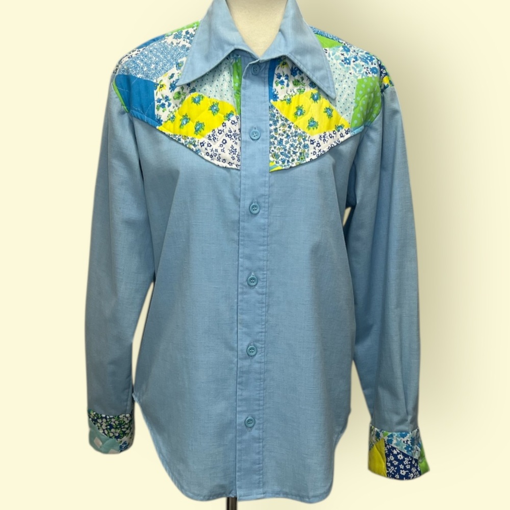 Vintage 70’s Homemade Quilted Dagger Collar Button-up